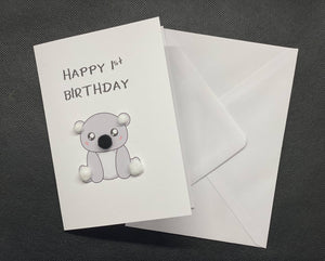 Happy 1st Birthday Koala - Pom Pom greeting card