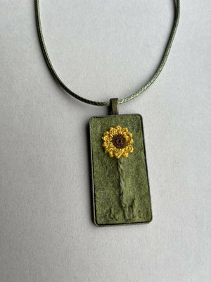 Crochet Necklace Sunflower Pendant