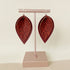 Maroon Lace Print Pinched Leaf Shaped Earrings in Faux Leather