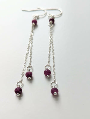 Ruby sterling silver chain drop earrings - Handmade