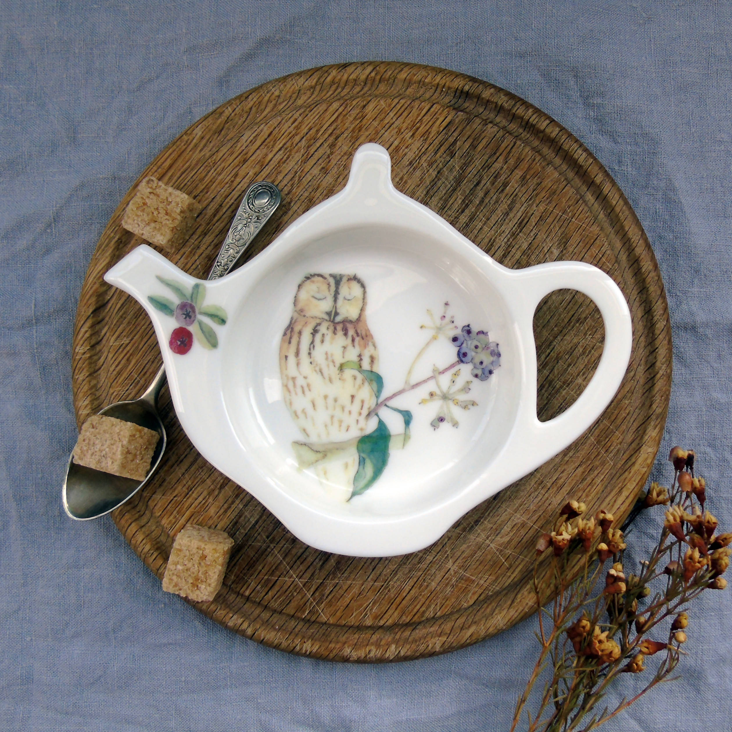Teabag Tidy Tawny Owl and Ivy Berries