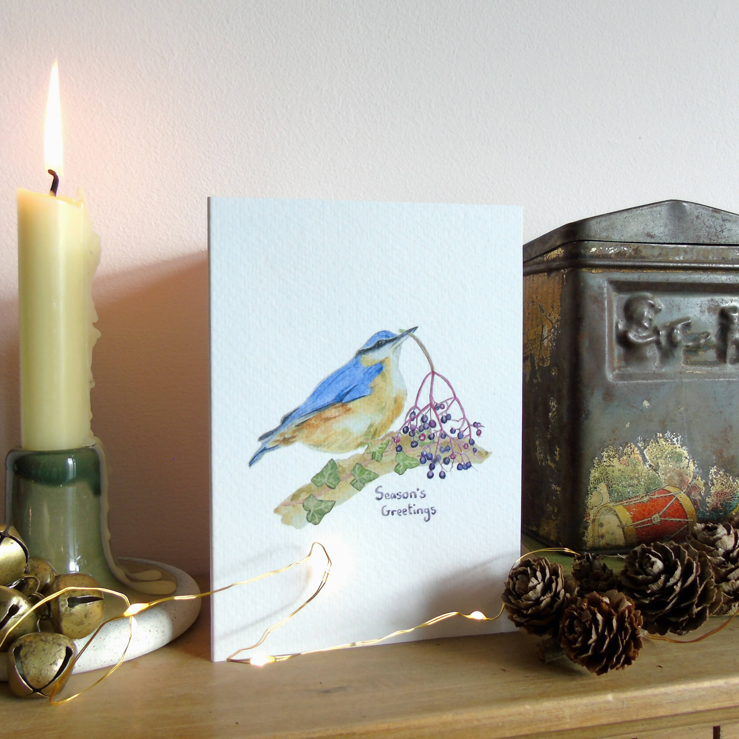 Nuthatch and Elderberries Christmas Card