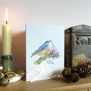Nuthatch and elderberries Christmas card