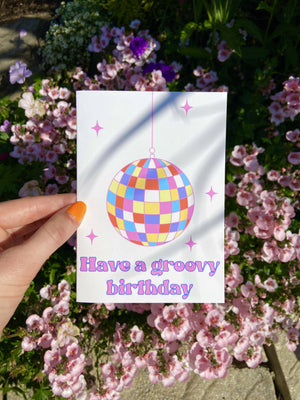 Groovy disco ball birthday card