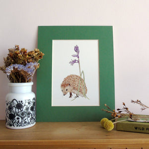 Hedgehog and bluebell Giclee print