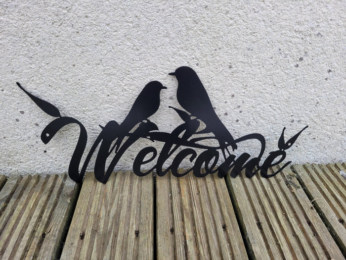 Welcome and two birds black metal Sign