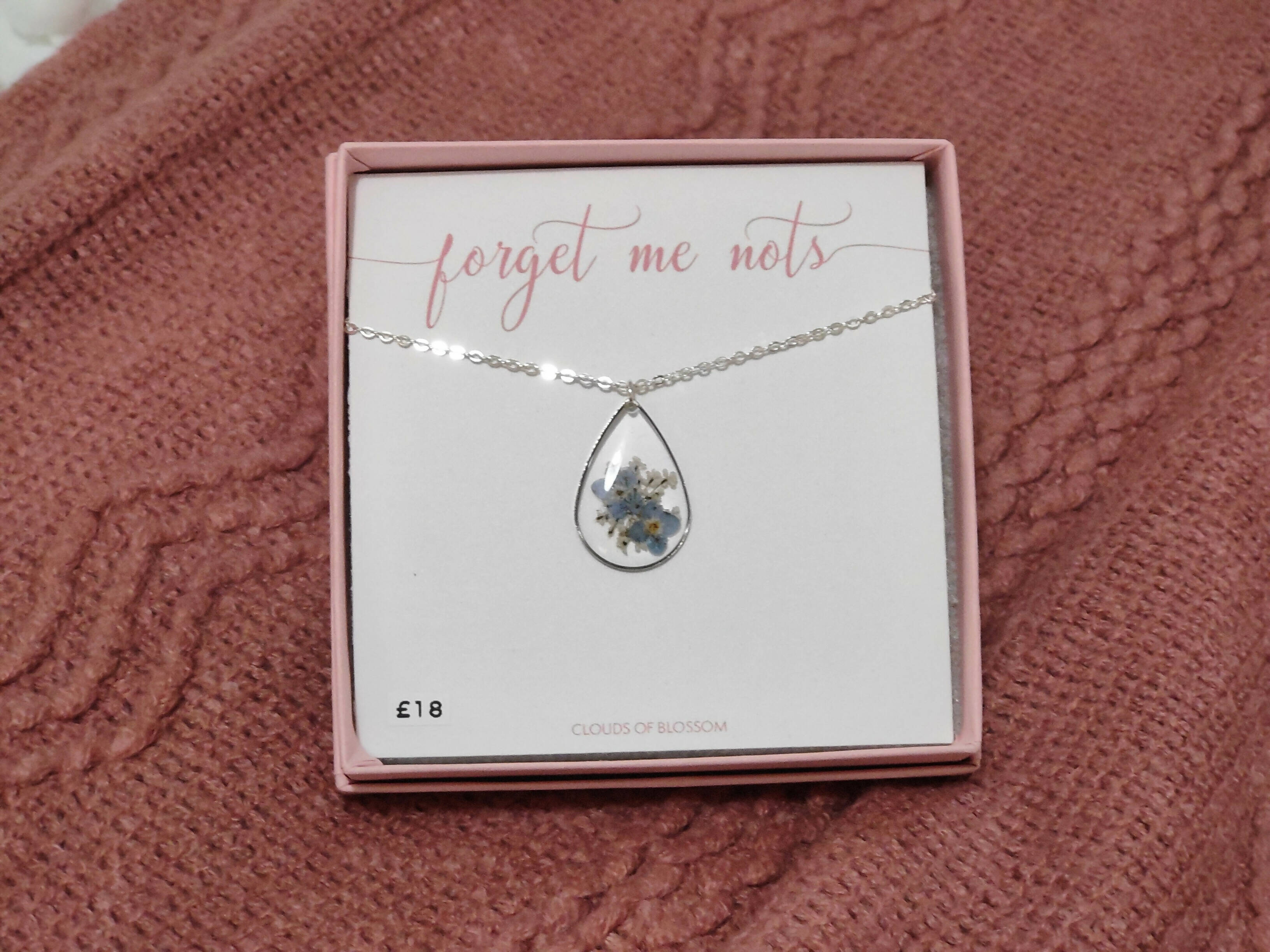 Forget Me Not Teardrop Necklace Silver Plated