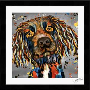 SPANIEL DOG COLOUR SPLASH FRAMED ARTWORK.