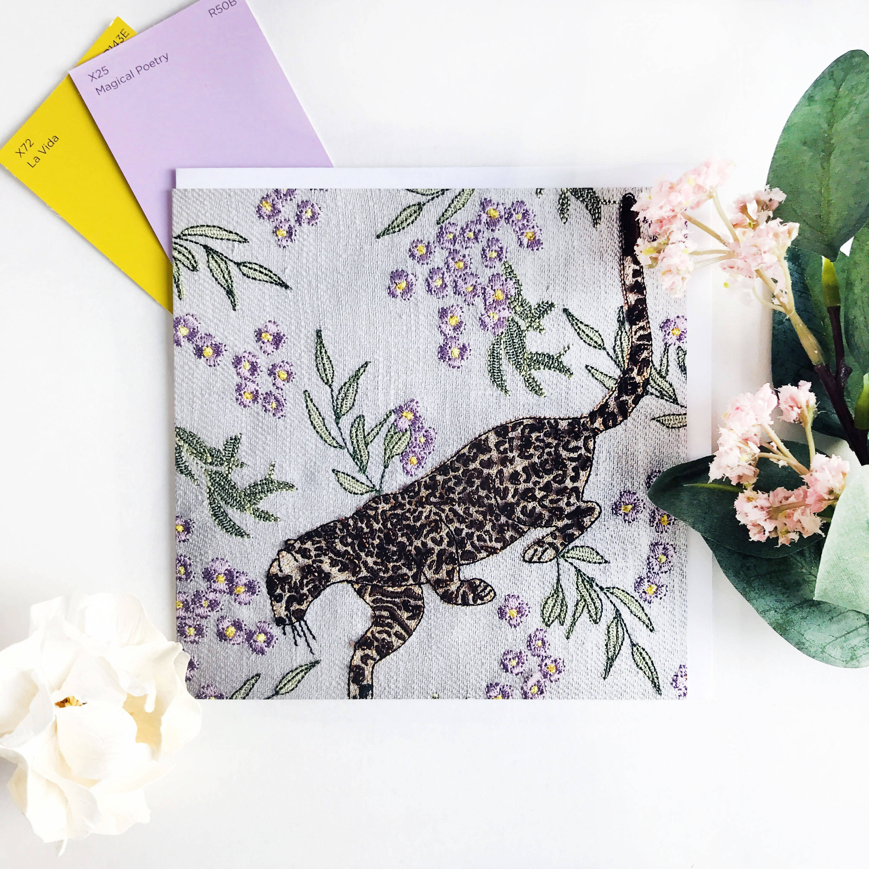 Dove Grey Leopard Greetings Card