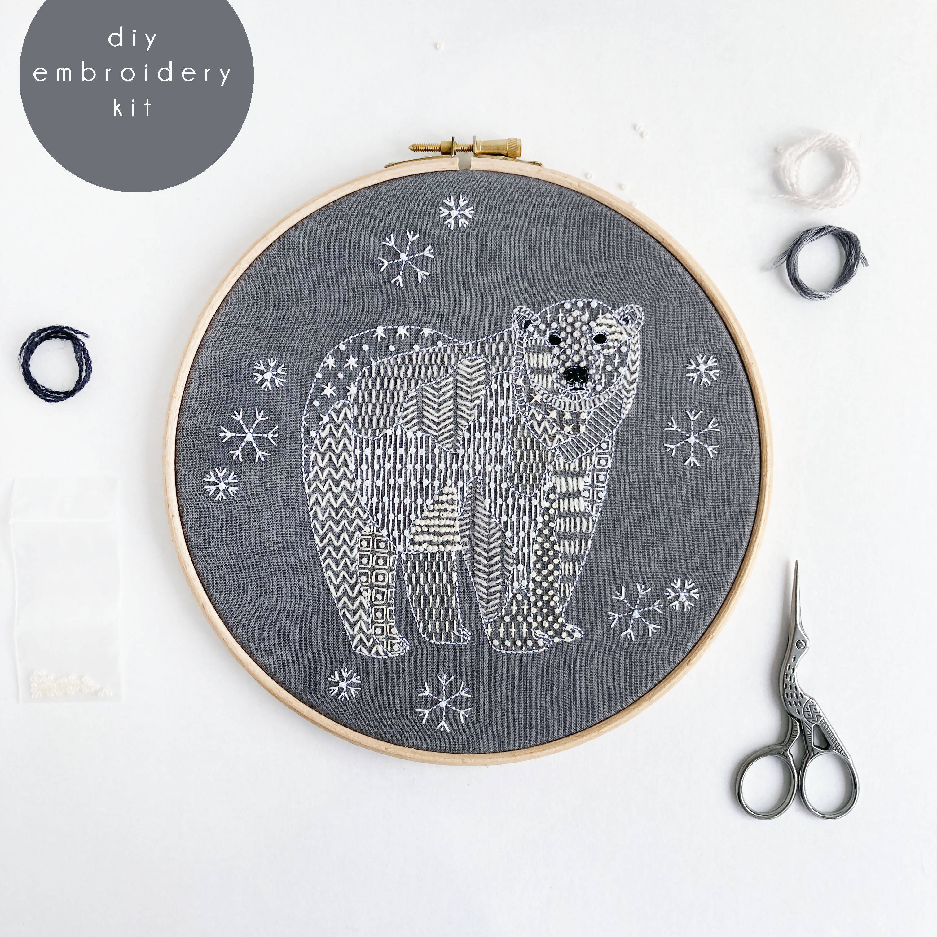 Polar Bear Modern Embroidery Kit