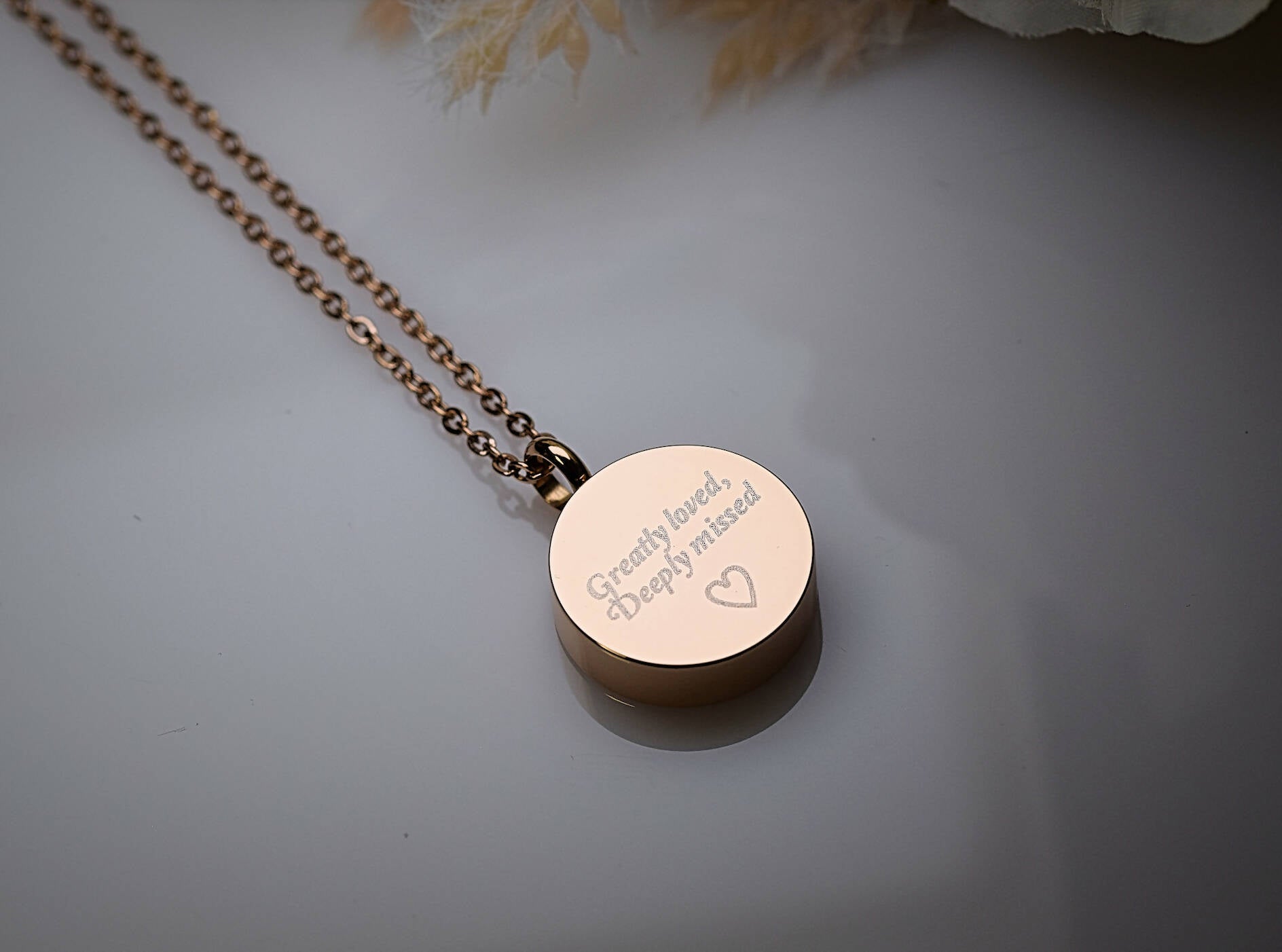 Stainless Steel Urn Necklace - Rose Tone