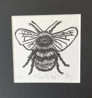 "Save the bees" original lino print