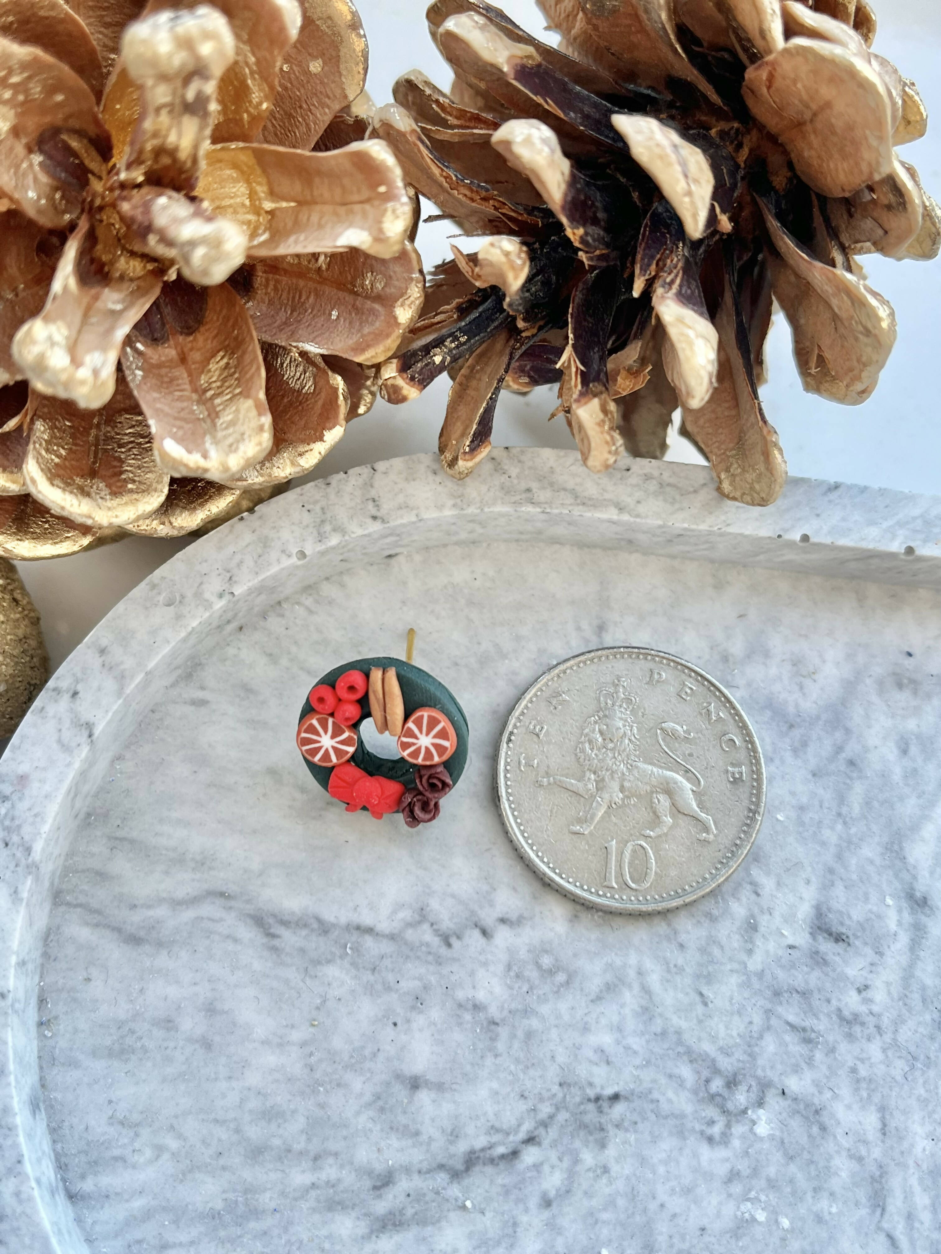 Christmas Wreath Studs - Handmade Polymer Clay Earrings