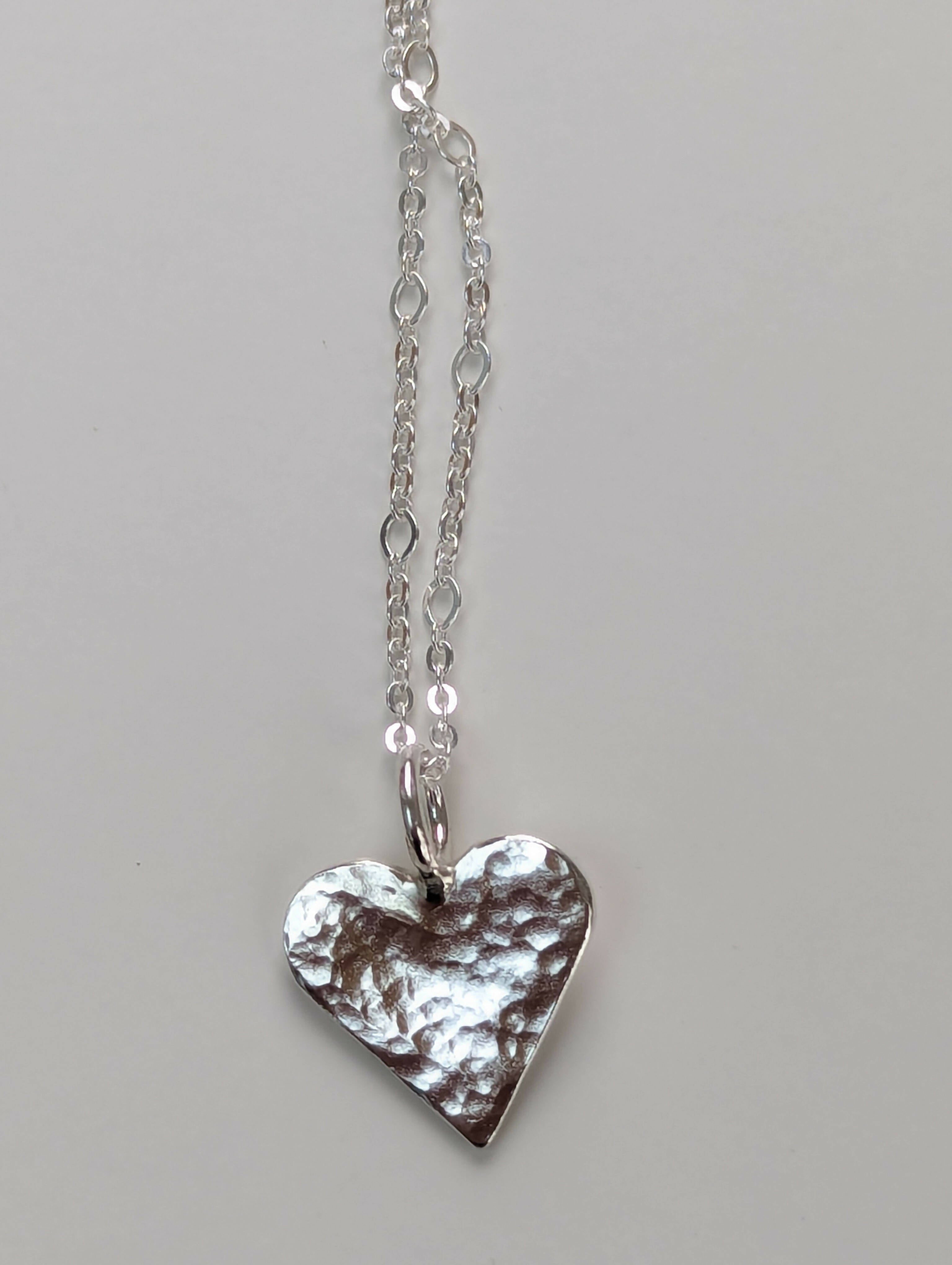 Hammered Heart Sterling Silver Pendant - Handmade