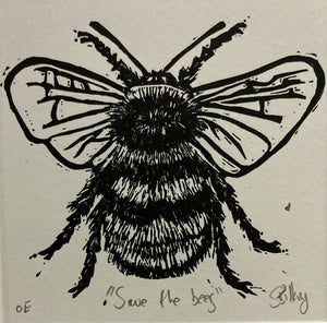 Save the bees: Original Lino Print
