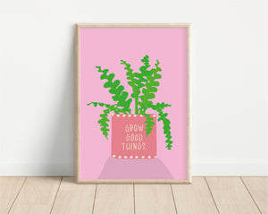 Grow Good Things Print Pink A4 Size
