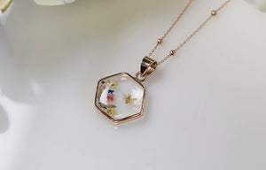 Rose Gold Hexagon Flower & Bee Necklace