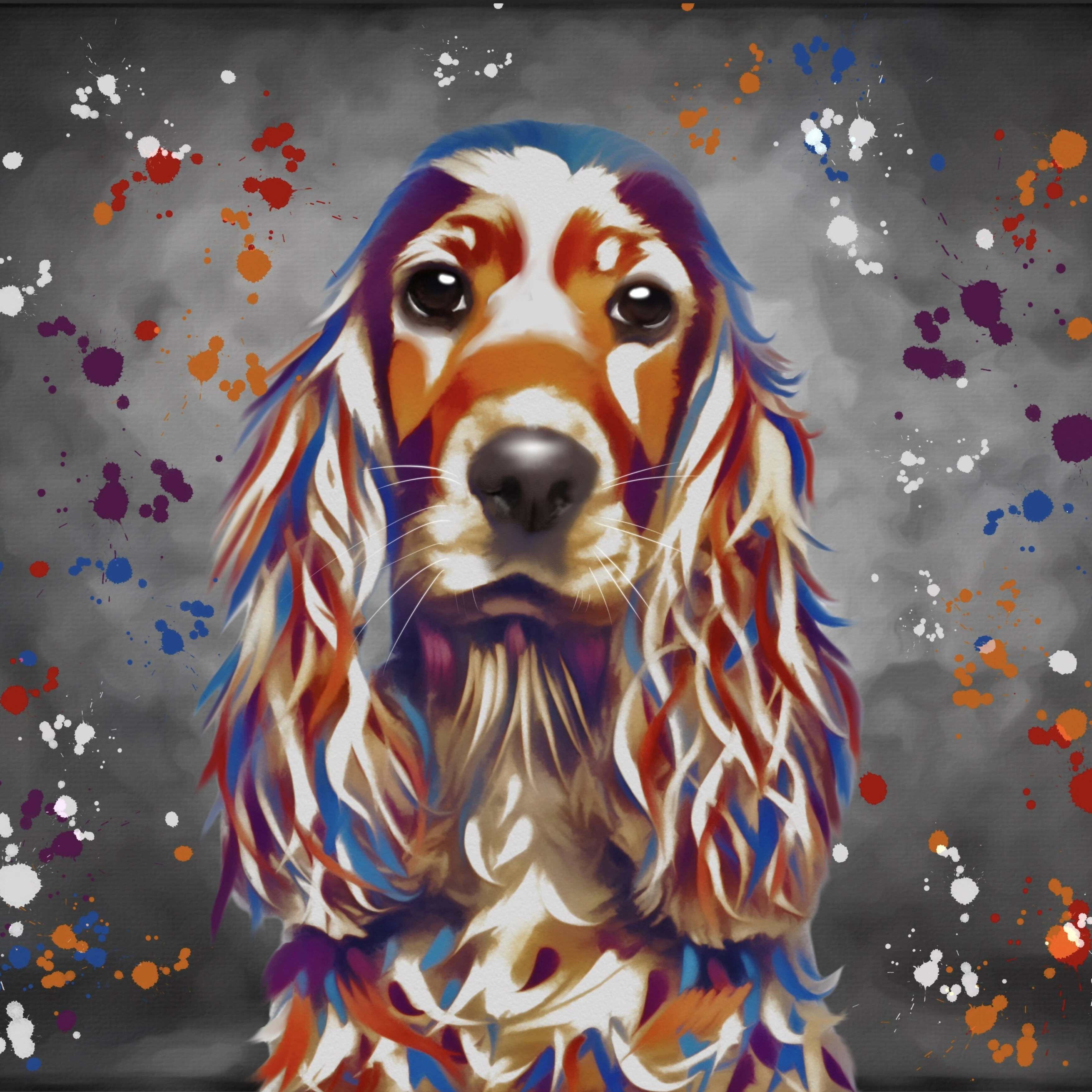 SPANIEL DOG COLOUR SPLASH FRAMED ARTWORK.