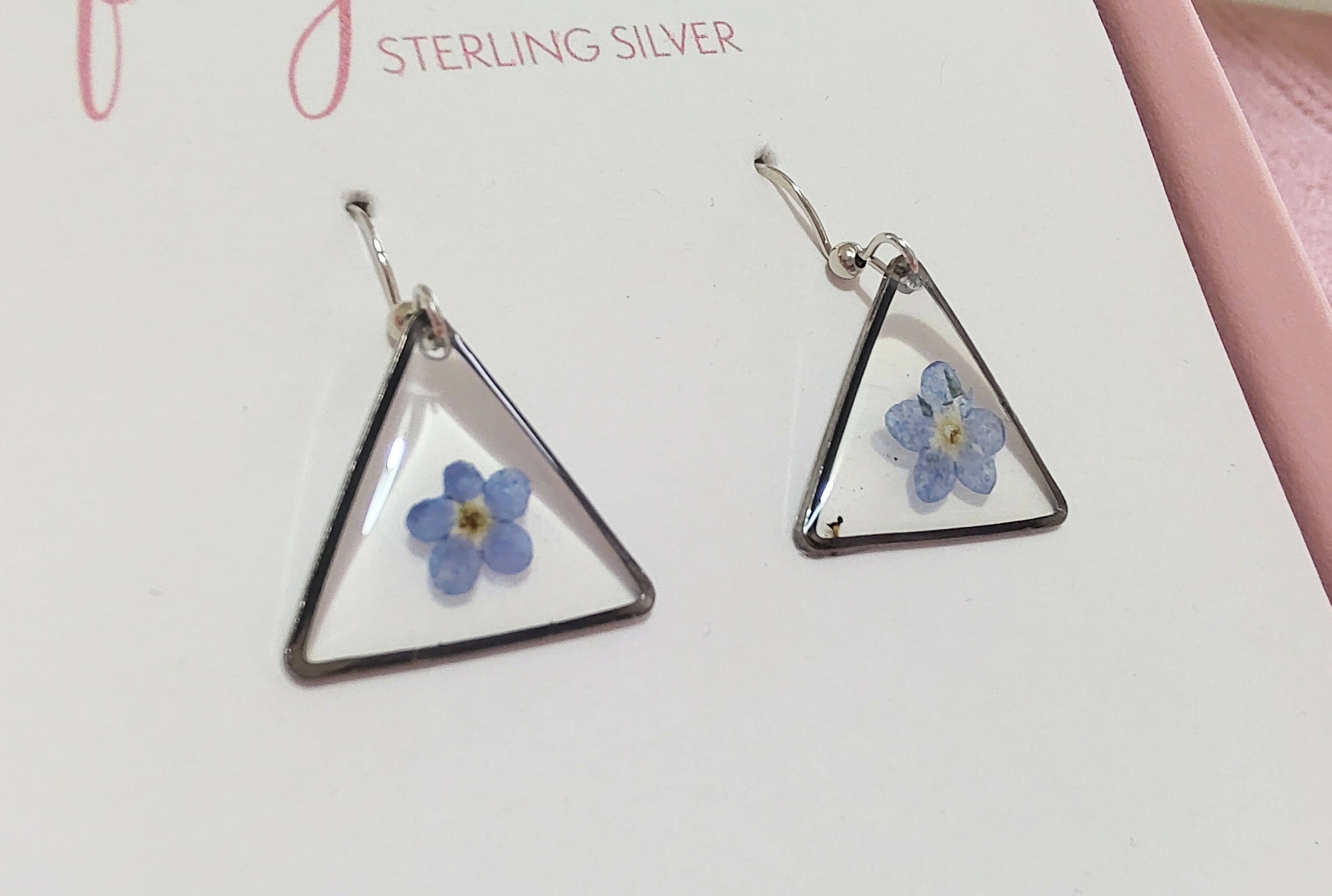 Forget Me Not Triangle Earrings Sterling Silver