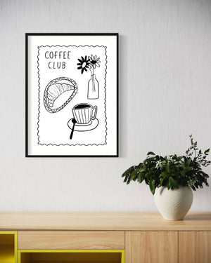 Coffee club print black and white