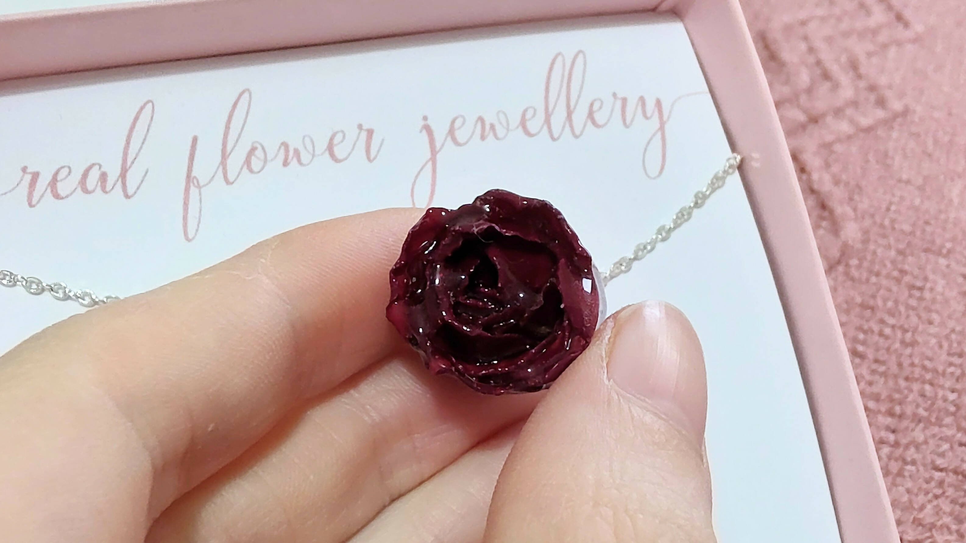 Large Red Rose Necklace Silver Plated