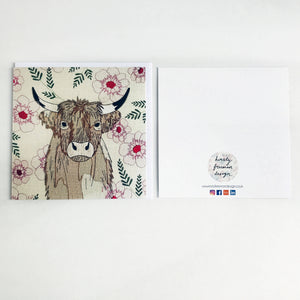 Oatmeal Highland Cow Greetings Card