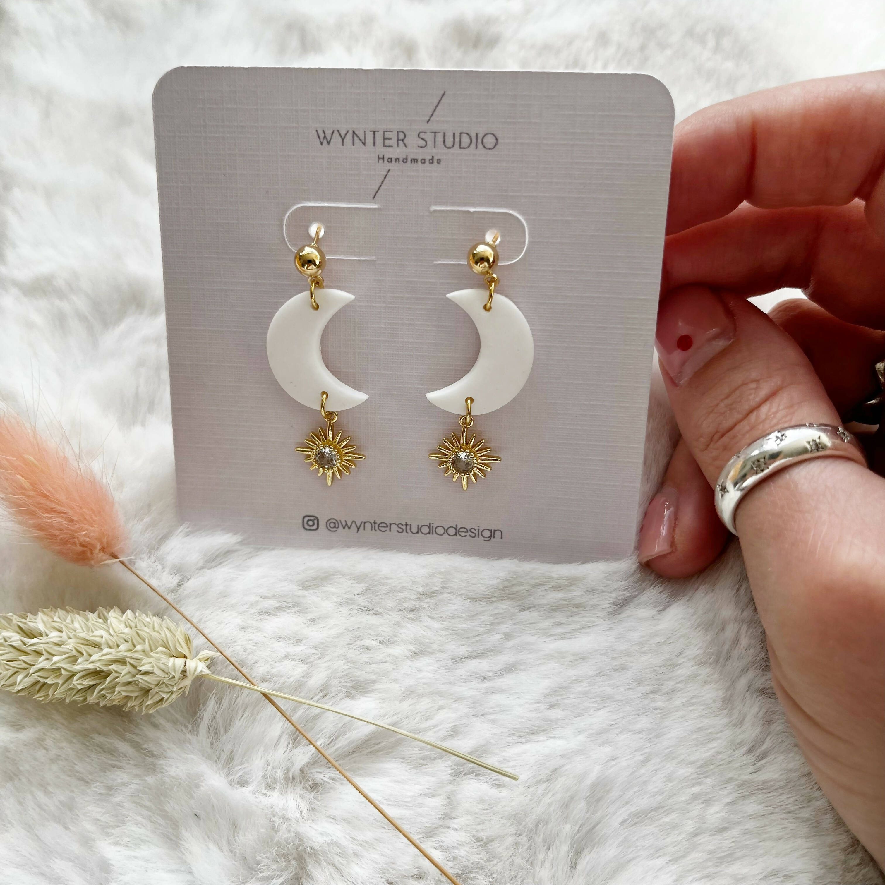 Celestial Luna Moon Clay Earrings - Main Image