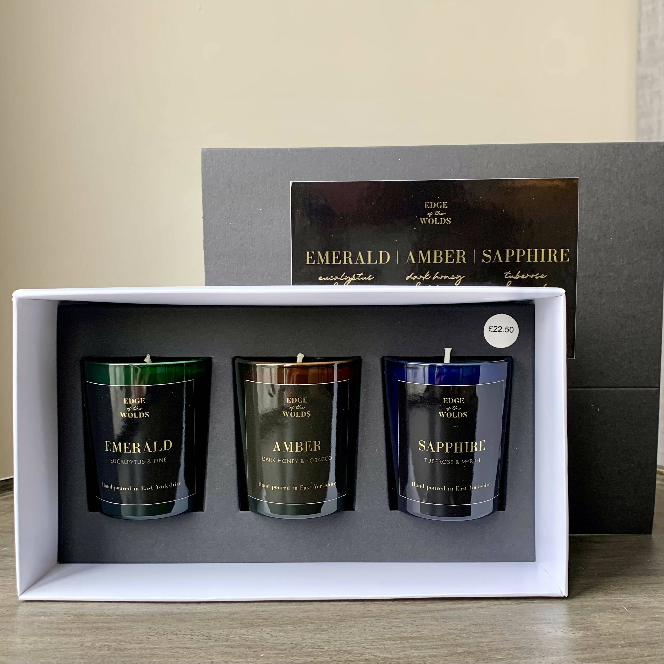 Gem Collection - Amber, Emerald and Sapphire Candle Gift Set - 3x75g