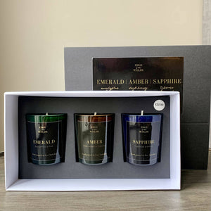 Edge of the Wolds Amber | Emerald | Sapphire Scented Candle Collection 3x75g