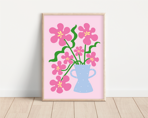 A4 Pink Abstract Flowers Print