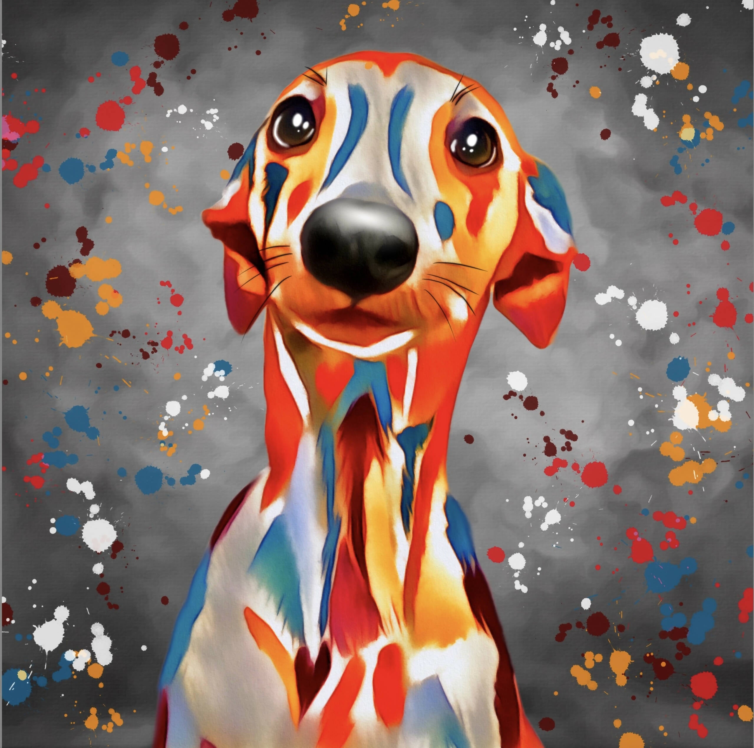 WHIPPET DOG COLOUR SPLASH ART FRAMED ARTWORK