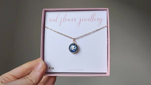 Blue Real Flower Small Mirrored Necklace Gold Plated