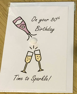 Happy 80th Birthday glasses- Pom Pom greeting card