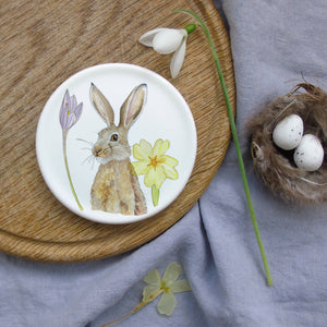 Hare and spring flowers coaster