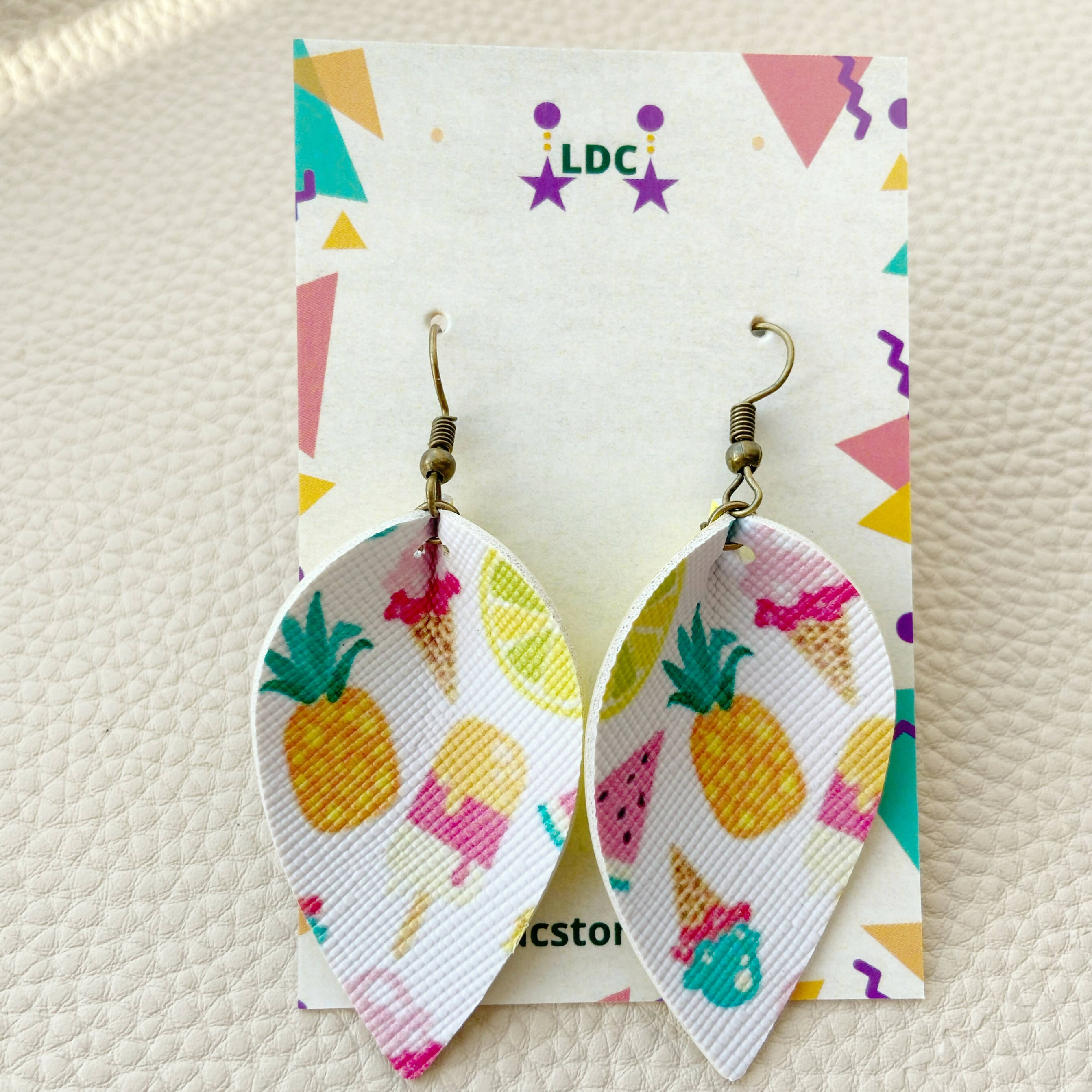 Summertime Print Pinched Leaf Earrings