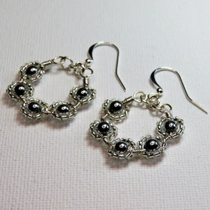 Silver Haematite Dainty Bouquet Earrings