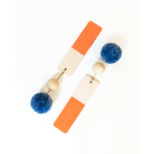 Wooden Bookmark with Pom Pom - Orange and Blue
