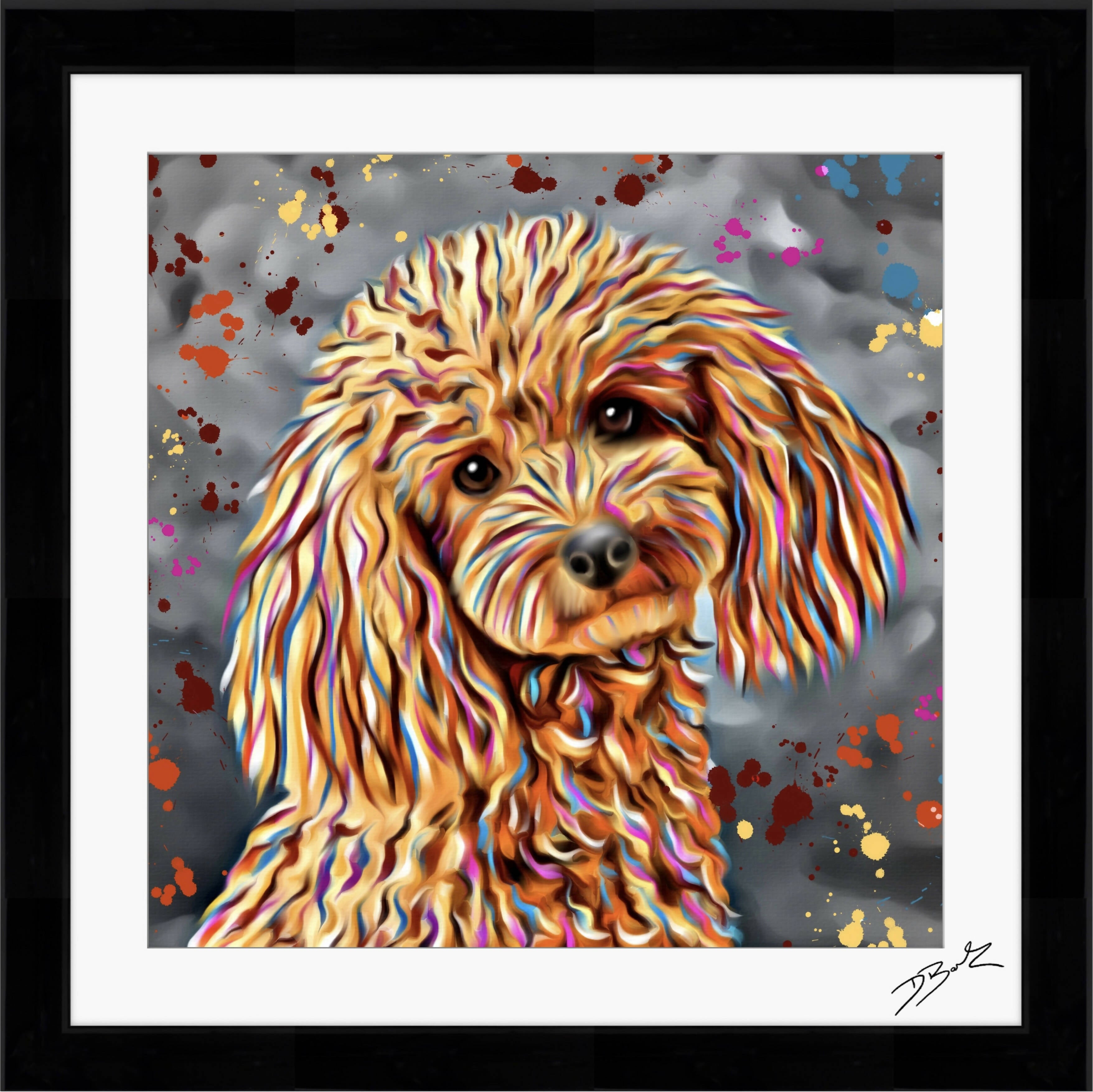 POODLE DOG COLOUR SPLASH FRAMED ARTWORK.