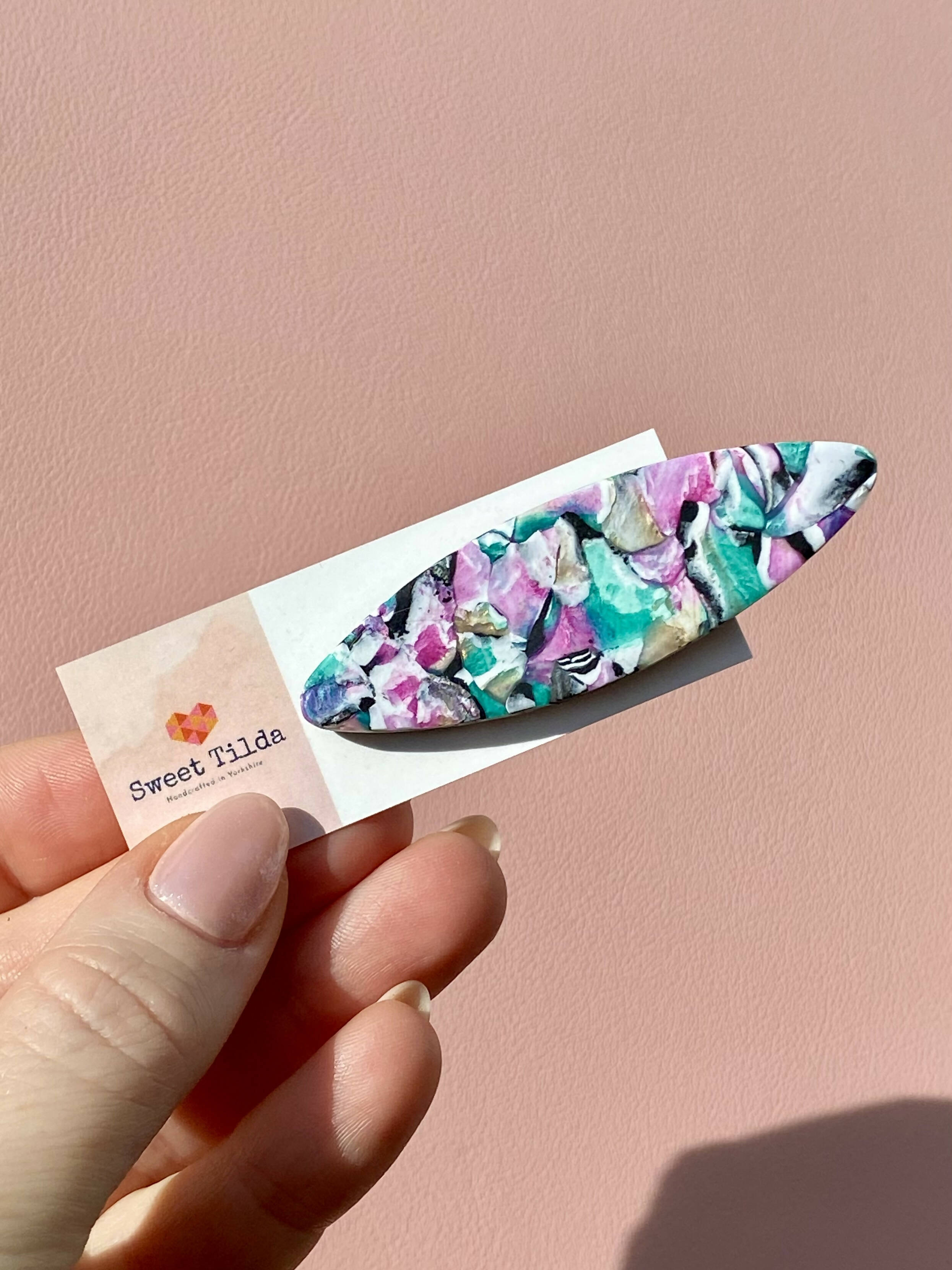 Watercolour effect hair clip - polymer clay