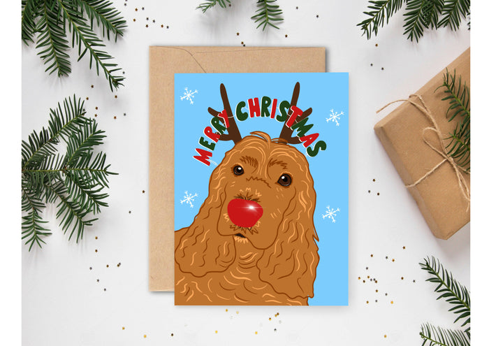Puppy Christmas card blue