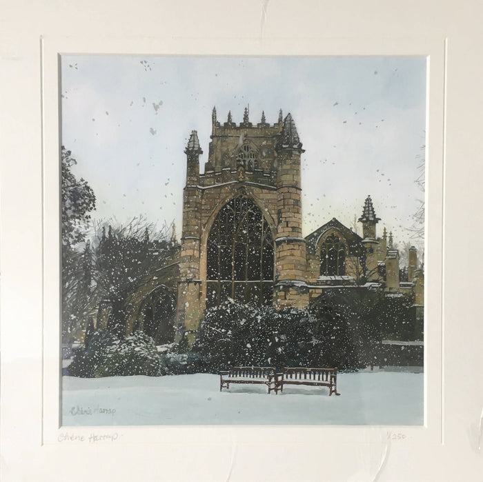 'St Mary's in the Snow'. St Mary’s Church Beverley. Giclee print 9”x9”