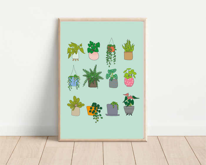 Houseplant Collection Print Mint A5 Size