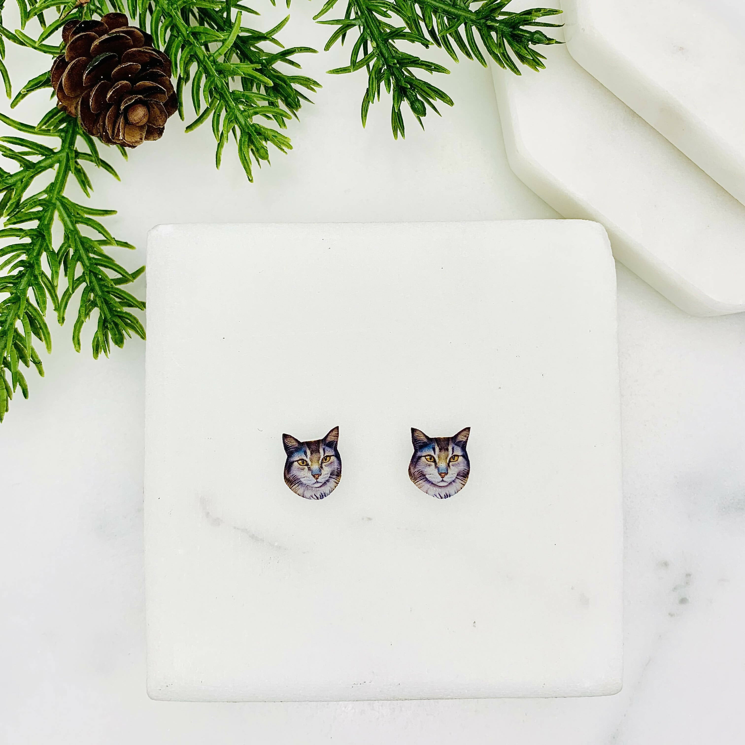 Tabby Cat Stud Earrings