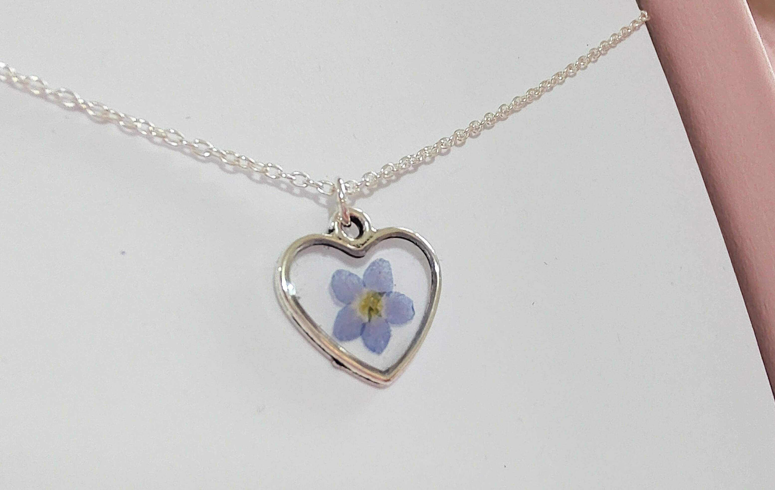 Forget Me Not Tiny Heart Necklace Sterling Silver