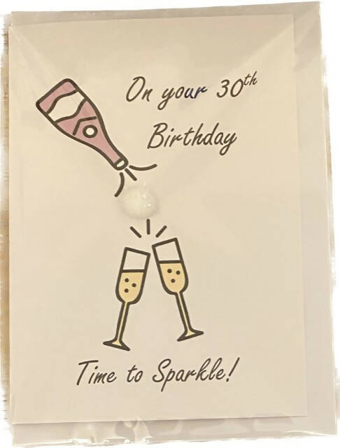 Happy 30th Birthday Champagne Glasses- Pom Pom greeting card