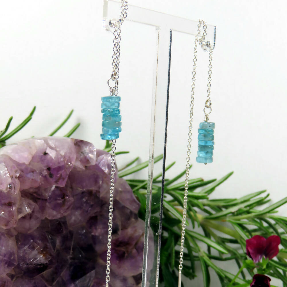 Apatite Disc and Sterling Silver Threader Earrings