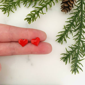 Small Red Heart Stud Earrings