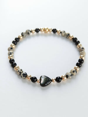 Black mother of pearl heart skinny bracelet - Handmade