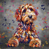 COCKAPOO DOG FULL BODY COLOUR SPLASH FRAMED ARTWORK.