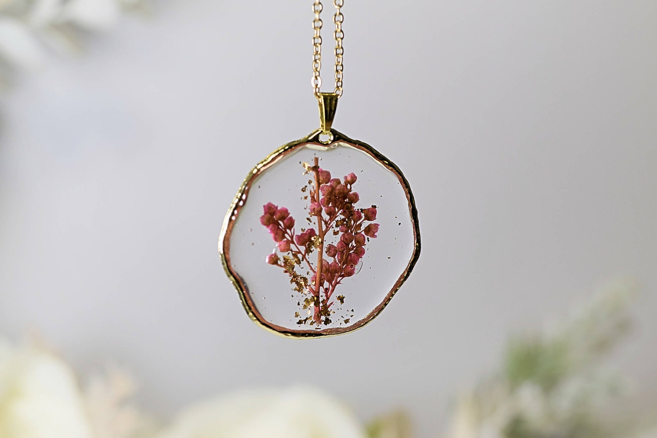 Rustic Pressed Wax Flower Bud Necklace